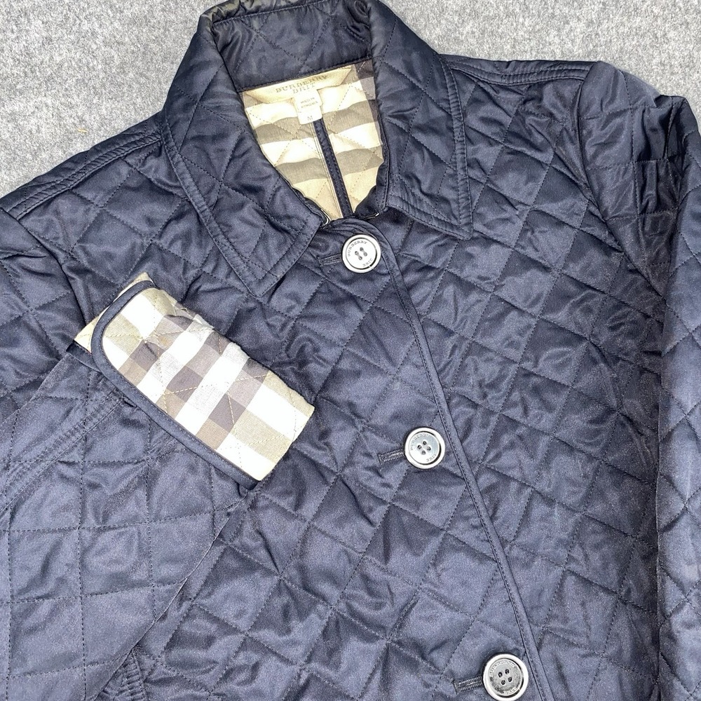 Burberry Brit Quilted Jacket Women's Medium Navy Blue Nova Check Lined Coat Warm